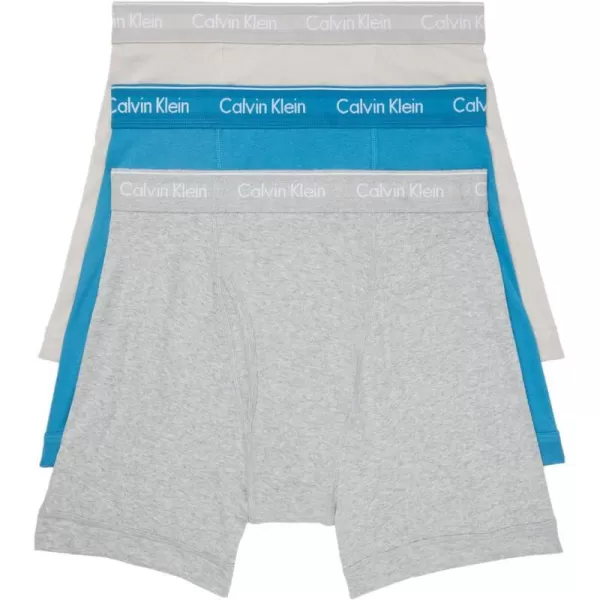 Calvin Klein Mens Cotton Classics 3Pack Boxer BriefTapestry Teal  Dove  Grey Heather