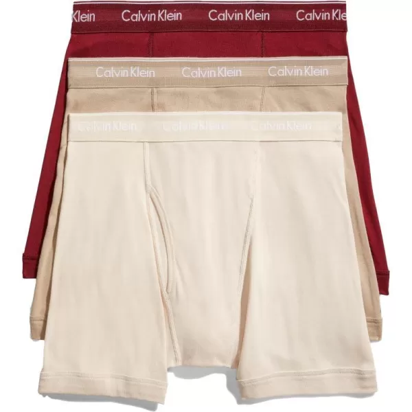 Calvin Klein Mens Cotton Classics 3Pack Boxer BriefTuffet Red Carpet Tapioca