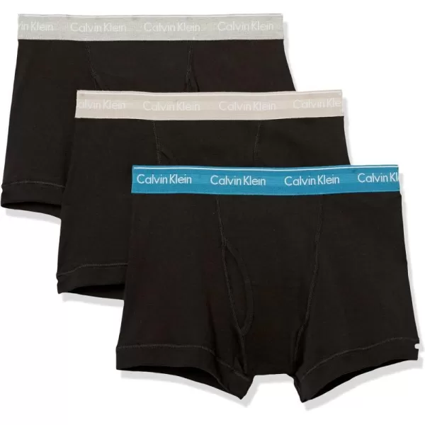 Calvin Klein Mens Cotton Classics 3Pack TrunkBlack Bodies With Tapestry Teal Dove Grey Heathe