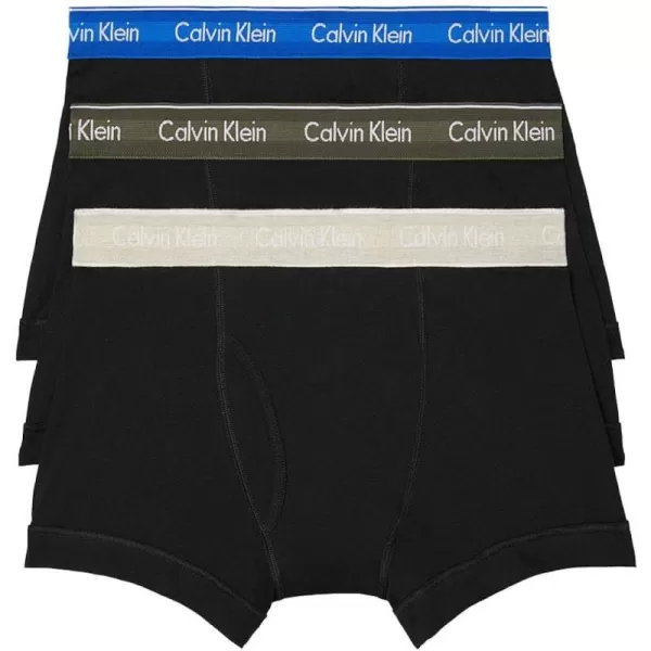 Calvin Klein Mens Cotton Classics 3Pack TrunkBlack Bodies With Work Blue Process Green Oatmea