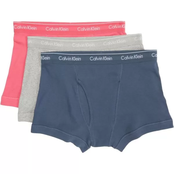 Calvin Klein Mens Cotton Classics 3Pack TrunkCerise Lipstick Grey Heather Blue Edge