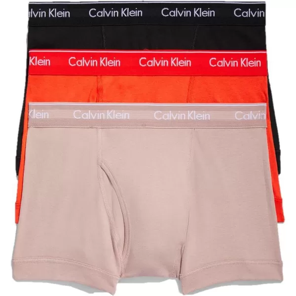 Calvin Klein Mens Cotton Classics 3Pack TrunkSummer Taupe Fiesta Black