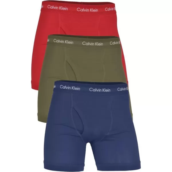 Calvin Klein Mens Cotton Stretch 3Pack Boxer BriefAspen Berry Sangria Lake Crest Blue