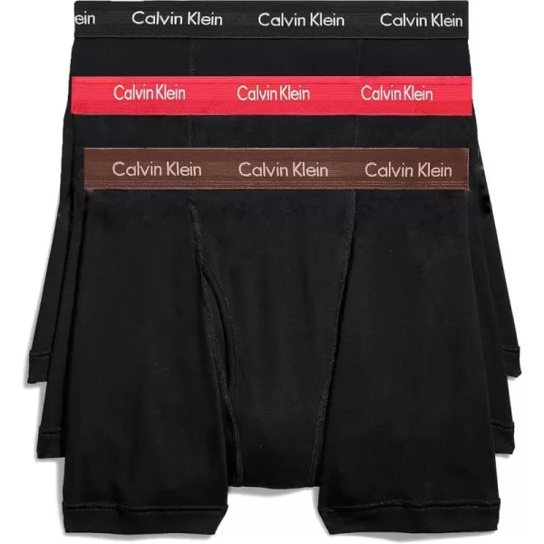 Calvin Klein Mens Cotton Stretch 3Pack Boxer BriefBlack Body Red Black Brown