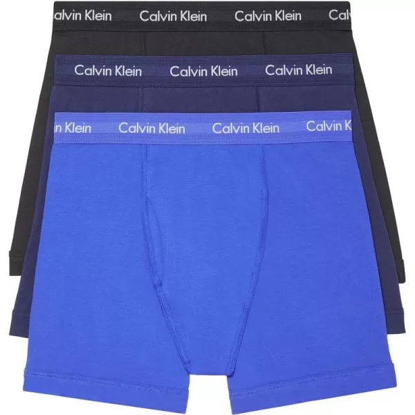 Calvin Klein Mens Cotton Stretch 3Pack Boxer BriefCobalt WaterBlackNavy