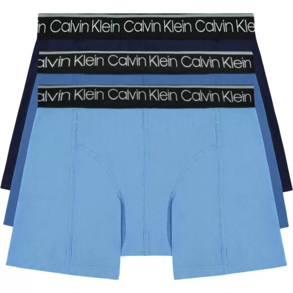 Calvin Klein Mens Cotton Stretch 3Pack Boxer BriefNavy Blue Light Blue