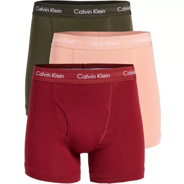 Calvin Klein Mens Cotton Stretch 3Pack Boxer BriefOliveGentleRed Carpet