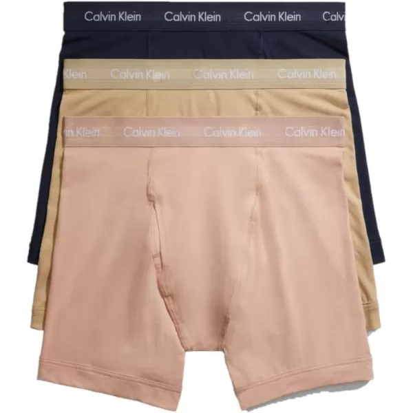 Calvin Klein Mens Cotton Stretch 3Pack Boxer BriefShoreline  Clay  Travertine