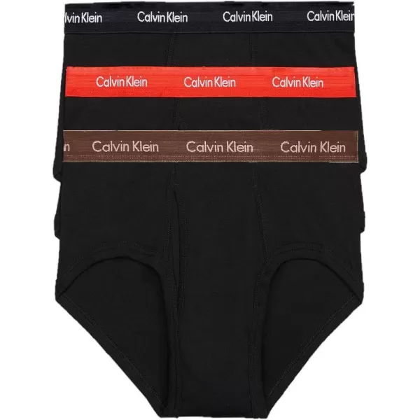 Calvin Klein Mens Cotton Stretch 3Pack Hip BriefBlack Body Red Black Brown