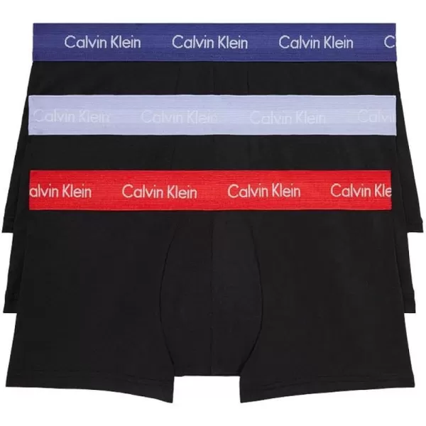 Calvin Klein Mens Cotton Stretch Low Rise TrunksBlack Bodies With Tomato Soft Grape Prepster Blu