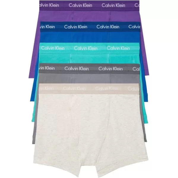 Calvin Klein Mens Cotton Stretch Low Rise TrunksBlue BayShortlineJet GreyStripeRaisin Torte