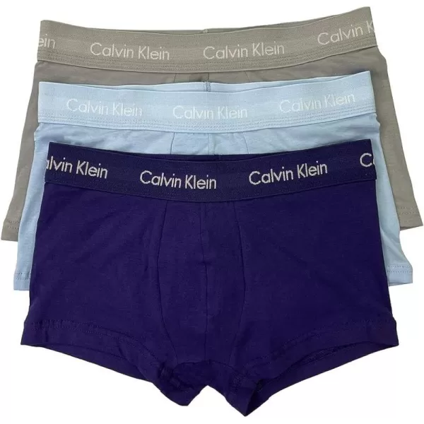 Calvin Klein Mens Cotton Stretch Low Rise TrunksPurple FussBlue MarinHydrangea Blue