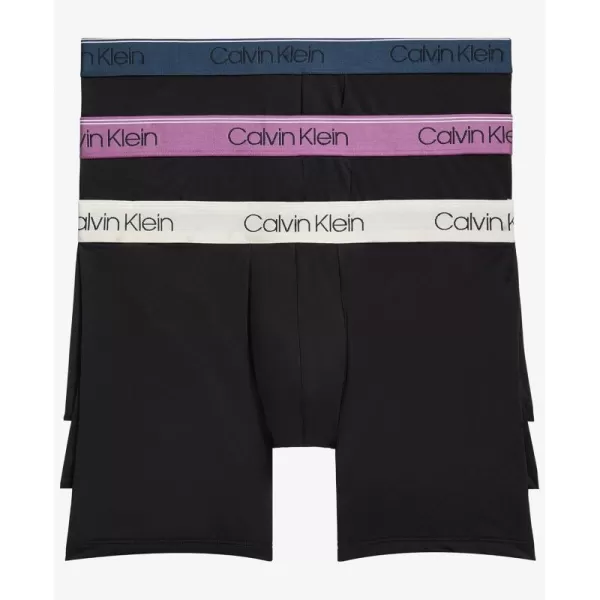 Calvin Klein Mens Micro Stretch 3Pack Boxer BriefBlack Bodies W Ameythyst Silver Birch Midnight