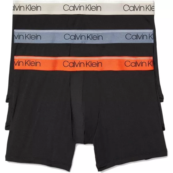 Calvin Klein Mens Micro Stretch 3Pack Boxer BriefBlack Bodies W Asphalt Grey Mudstone Acid Orange