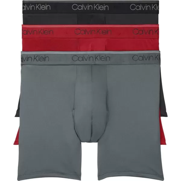 Calvin Klein Mens Micro Stretch 3Pack Boxer BriefBlack Red Convoy