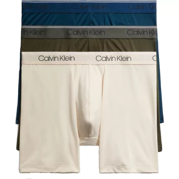 Calvin Klein Mens Micro Stretch 3Pack Boxer BriefOlive Tapioca Legion Blue