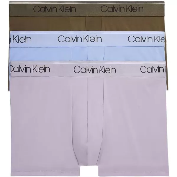 Calvin Klein Mens Micro Stretch 3Pack Low Rise TrunkDark OliveDapple GreyBel Air Blue