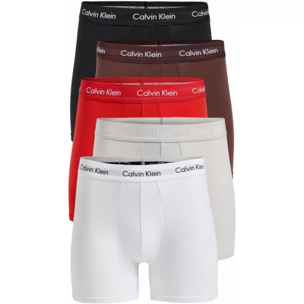 Calvin Klein Underwear Mens Cotton Stretch 5Pack Boxer BriefRougeMahoganyWhiteLunarBlk