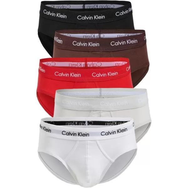 Calvin Klein Underwear Mens Cotton Stretch 5Pack Hip BriefRougeMahoganyWhiteLunarBlk