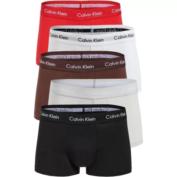 Calvin Klein Underwear Mens Cotton Stretch 5Pack Low Rise TrunkRougeMahoganyWhiteLunarBlk