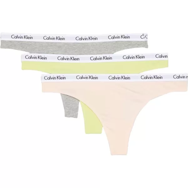 Calvin Klein Womens Carousel Logo Cotton Stretch Thong Panties MultipackCoral CorsageCyber GreenGrey Heather