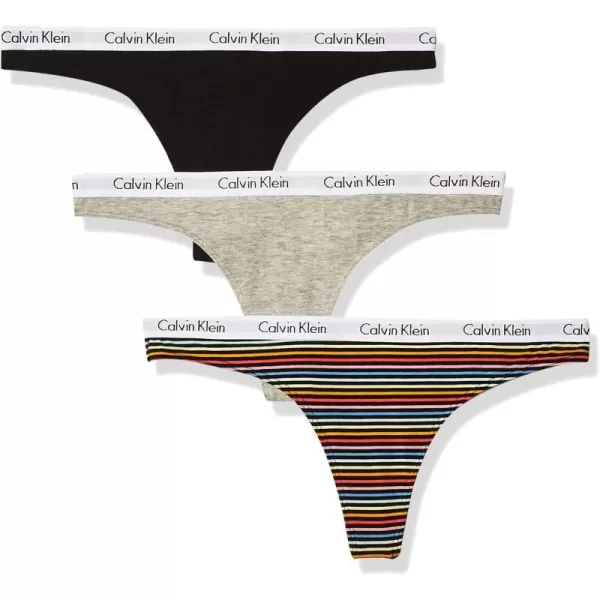 Calvin Klein Womens Carousel Logo Cotton Thong Multipack Panty3 BlackGrey HeatherColor Stripe