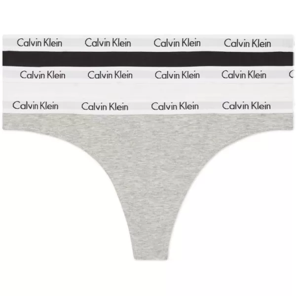 Calvin Klein Womens Carousel Logo Cotton Thong Multipack Panty3 BlackWhiteGrey Heather