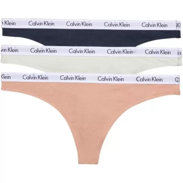 Calvin Klein Womens Carousel Logo Cotton Thong Multipack Panty3 Canary GreenStone GreyBlueberry