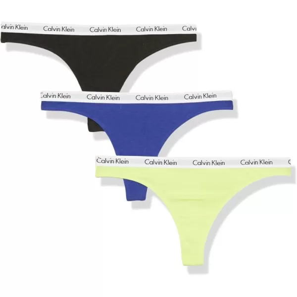 Calvin Klein Womens Carousel Logo Cotton Thong Multipack Panty3 Clematis BlueEnergyBlack