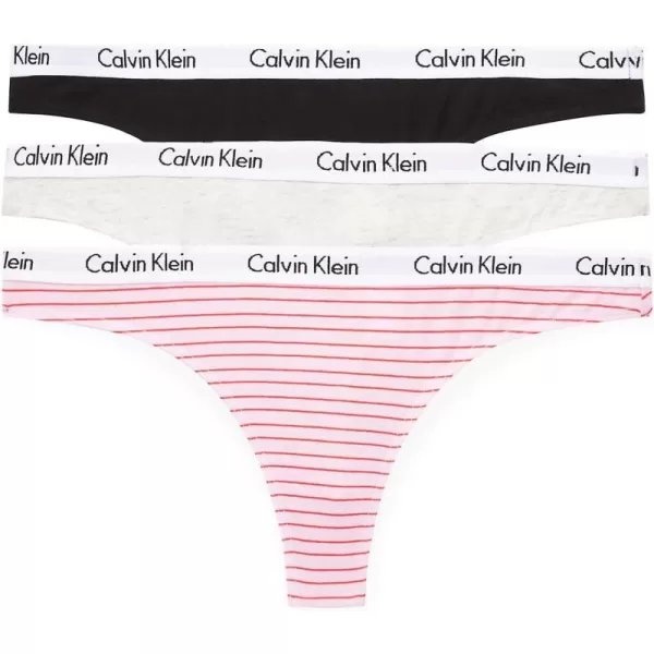 Calvin Klein Womens Carousel Logo Cotton Thong Multipack Panty3 Feeder Stripe Pale OrchidSnow HeatherBlack