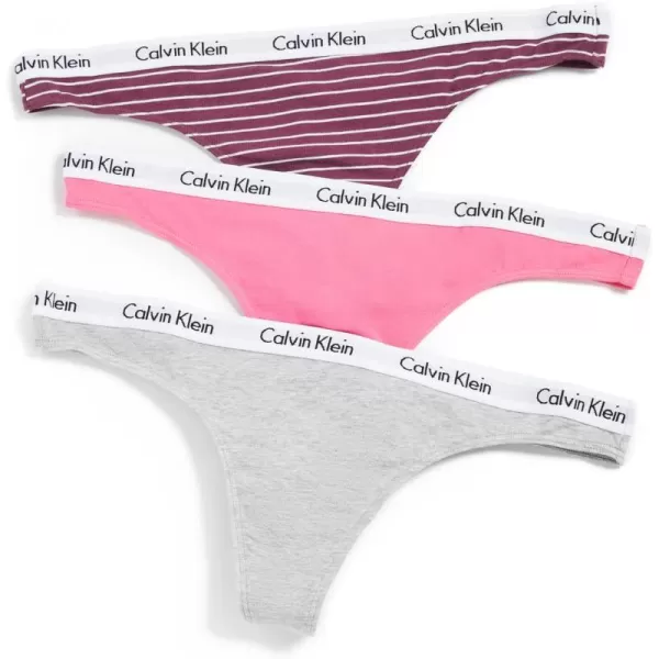 Calvin Klein Womens Carousel Logo Cotton Thong Multipack Panty3 Feeder Stripe Ripe BerryGrey HeatherPink Smoothie