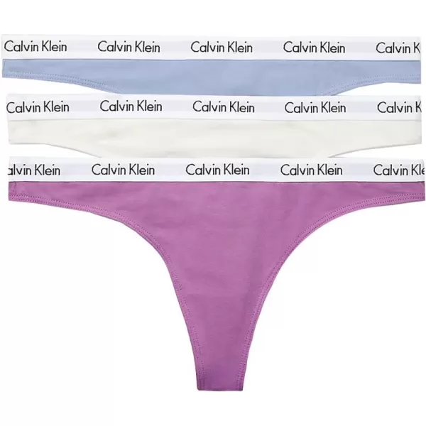 Calvin Klein Womens Carousel Logo Cotton Thong Multipack Panty3 Iris OrchidVanilla IceIceland Blue