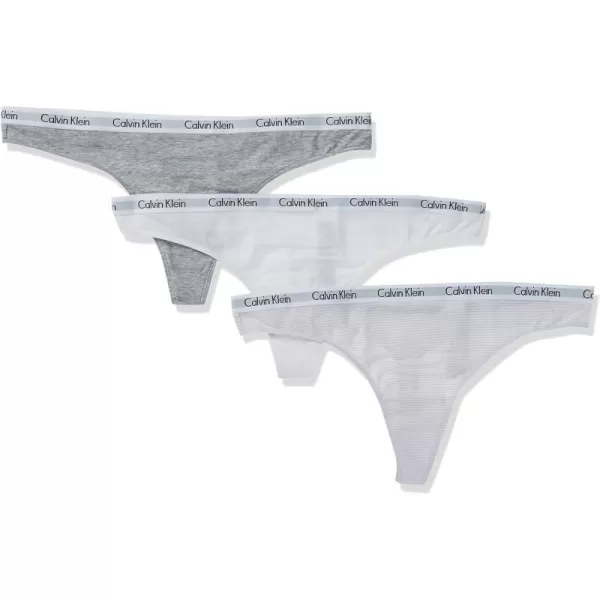 Calvin Klein Womens Carousel Logo Cotton Thong Multipack Panty3 Pink Stripe Grey Heather White