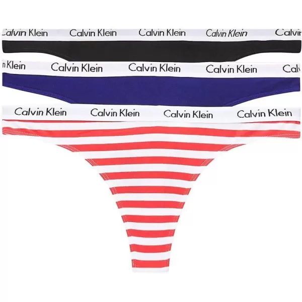 Calvin Klein Womens Carousel Logo Cotton Thong Multipack Panty3 Rainer Stripe Strawberry ShakeRoyaltyBlack