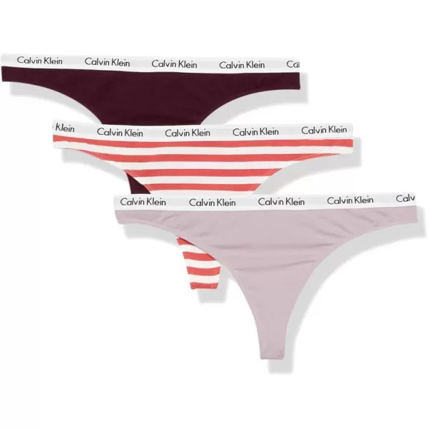 Calvin Klein Womens Carousel Logo Cotton Thong Multipack Panty3 RhoneNirvanaRainer Stripe Cut Rose