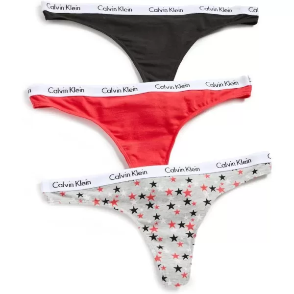 Calvin Klein Womens Carousel Logo Cotton Thong Multipack Panty3 TomatoTwinkleGrey HeatherBlack