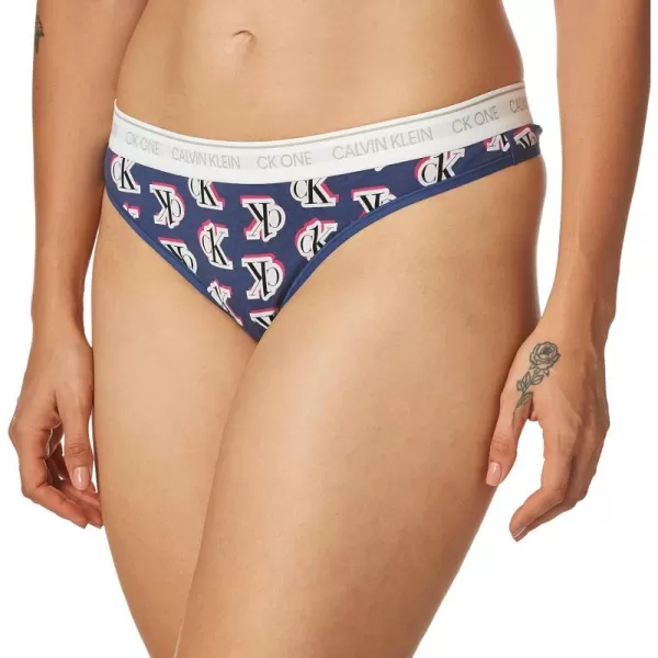 Calvin Klein Womens Ck One Cotton Thong PantyLogo Step Printseashore Blue