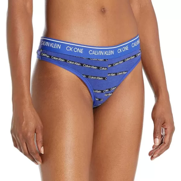 Calvin Klein Womens Ck One Cotton Thong PantyStaggered Stripes Logo Printclematis