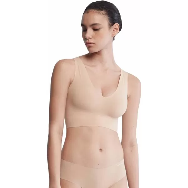 Calvin Klein Womens Invisibles Comfort Seamless Lightly Lined V Neck Bralette BraBeige