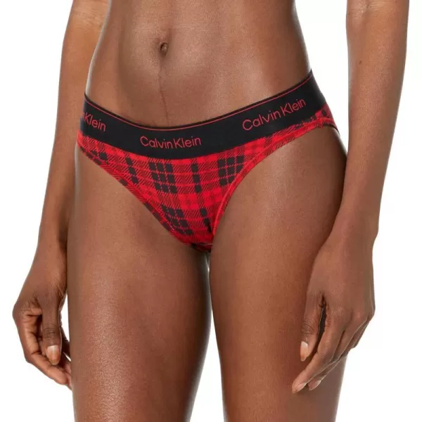 Calvin Klein Womens Modern Cotton Stretch Bikini PantyScotch Plaid Rouge