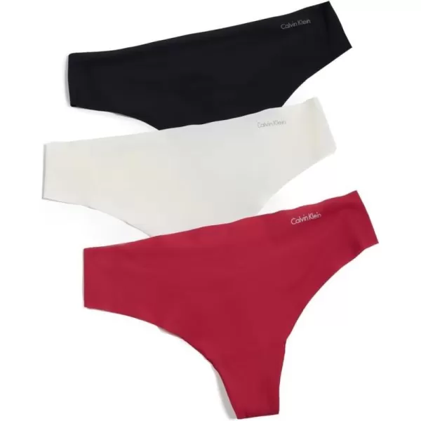 Calvin Klein underwear Womens Invisibles 3 Pack ThongRed Bud Vanilla Ice Black