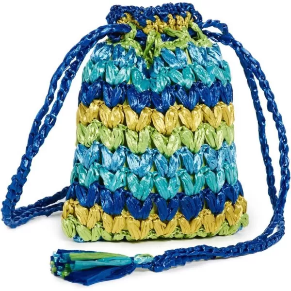 Caterina Bertini Womens Woven Raffia Drawstring PouchetteMulti