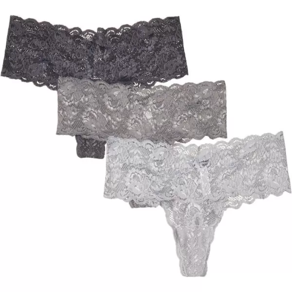 Cosabella Womens Never Say Never Comfy Thongs 3 PackAnthraciteDove GreyPlatinum