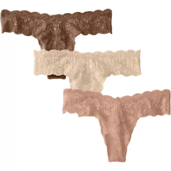 Cosabella Womens Never Say Never Cutie 3 Pack Low Rise ThongsCarameloMandorlaPinolo