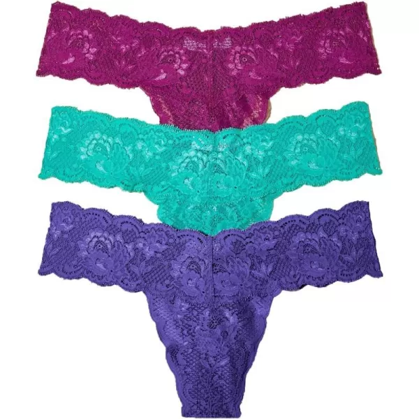 Cosabella Womens Never Say Never Cutie 3 Pack Low Rise ThongsViolettSwiss BeetAddy Green