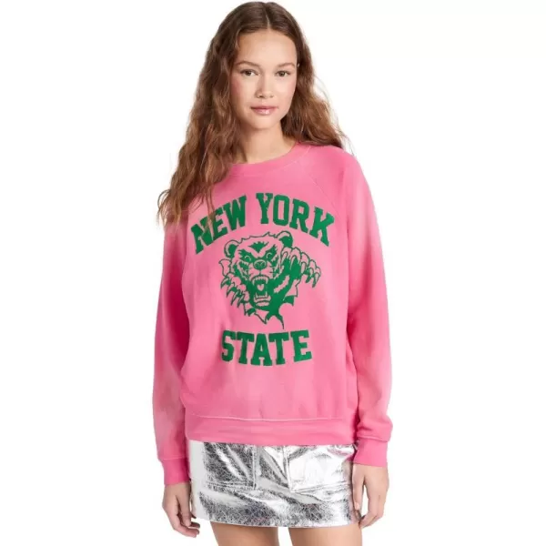 DAYDREAMER Womens New York State Bear Vintage SweatshirtSun Faded Pink Rouge