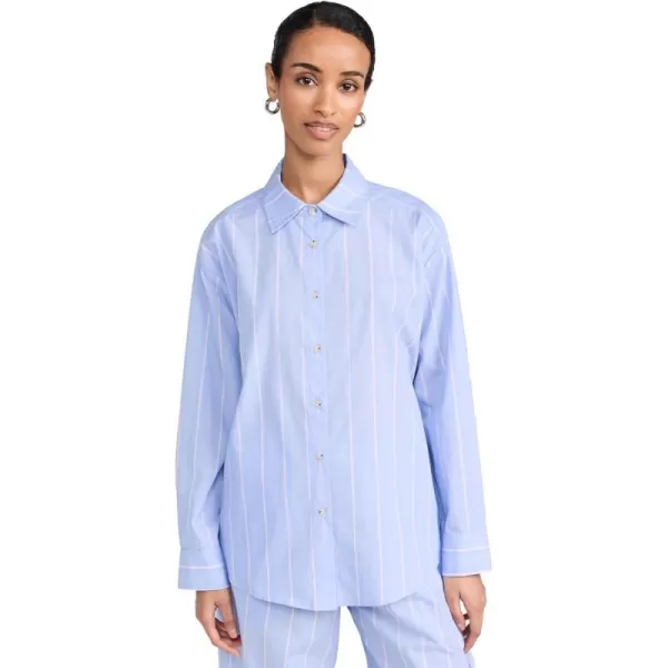 DONNI Womens The Stripe Pop ShirtTomato Pinstripe