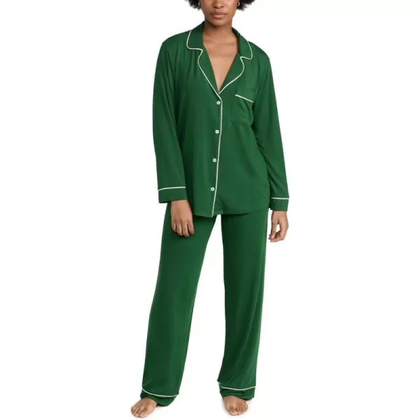 Eberjey Gisele Classic Womens Pajama Set  Long Sleeve Shirt  Long PantsForest GreenIvory