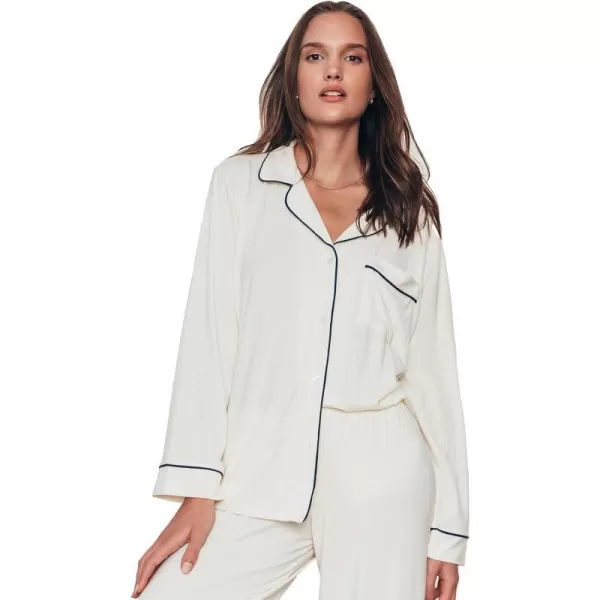 Eberjey Gisele Classic Womens Pajama Set  Long Sleeve Shirt  Long PantsIvoryNavy