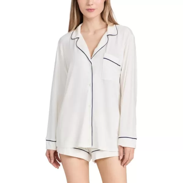 Eberjey Gisele Classic Womens Pajama Set  Long Sleeve Shirt  ShortsIvoryNavy